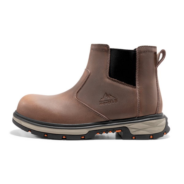 Men's Slip-On Steel Toe Chelsea Work Boots - DARK BROWN - 6